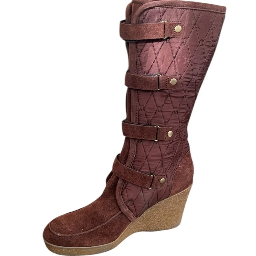 Enzo Angliolini Brown Quilted Suede Wedge Boots Size 10